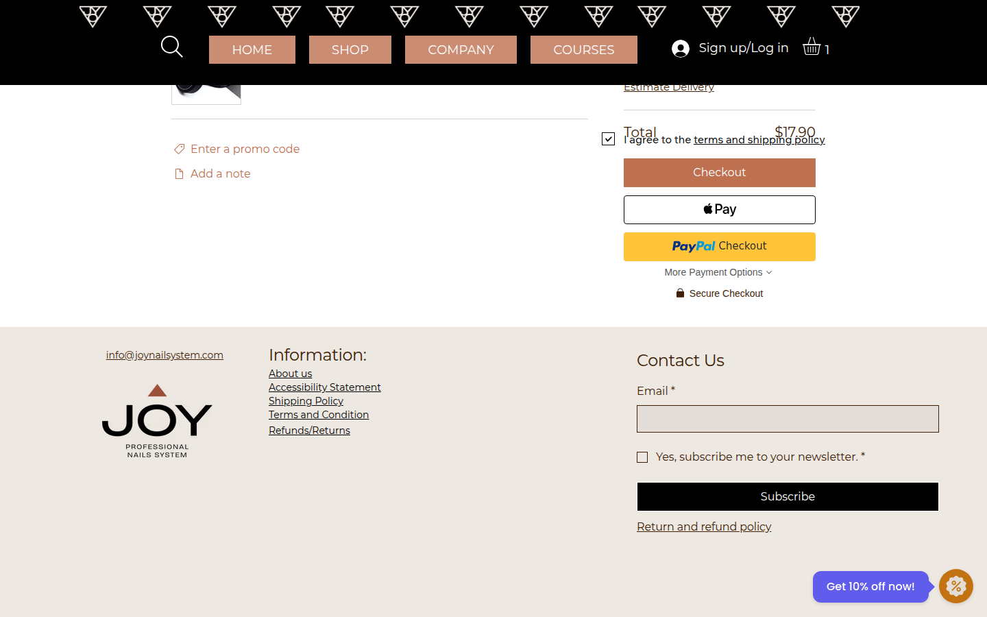 Cart page checkout area showing the checkbox overlapping the Total